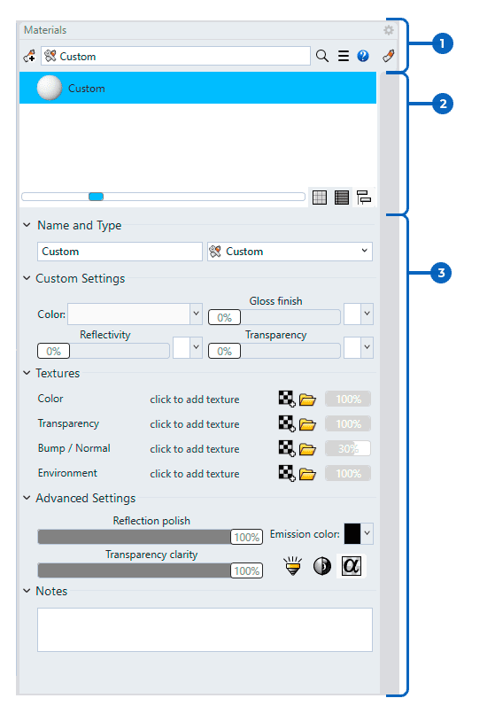 Materials panel RhinoLands Help